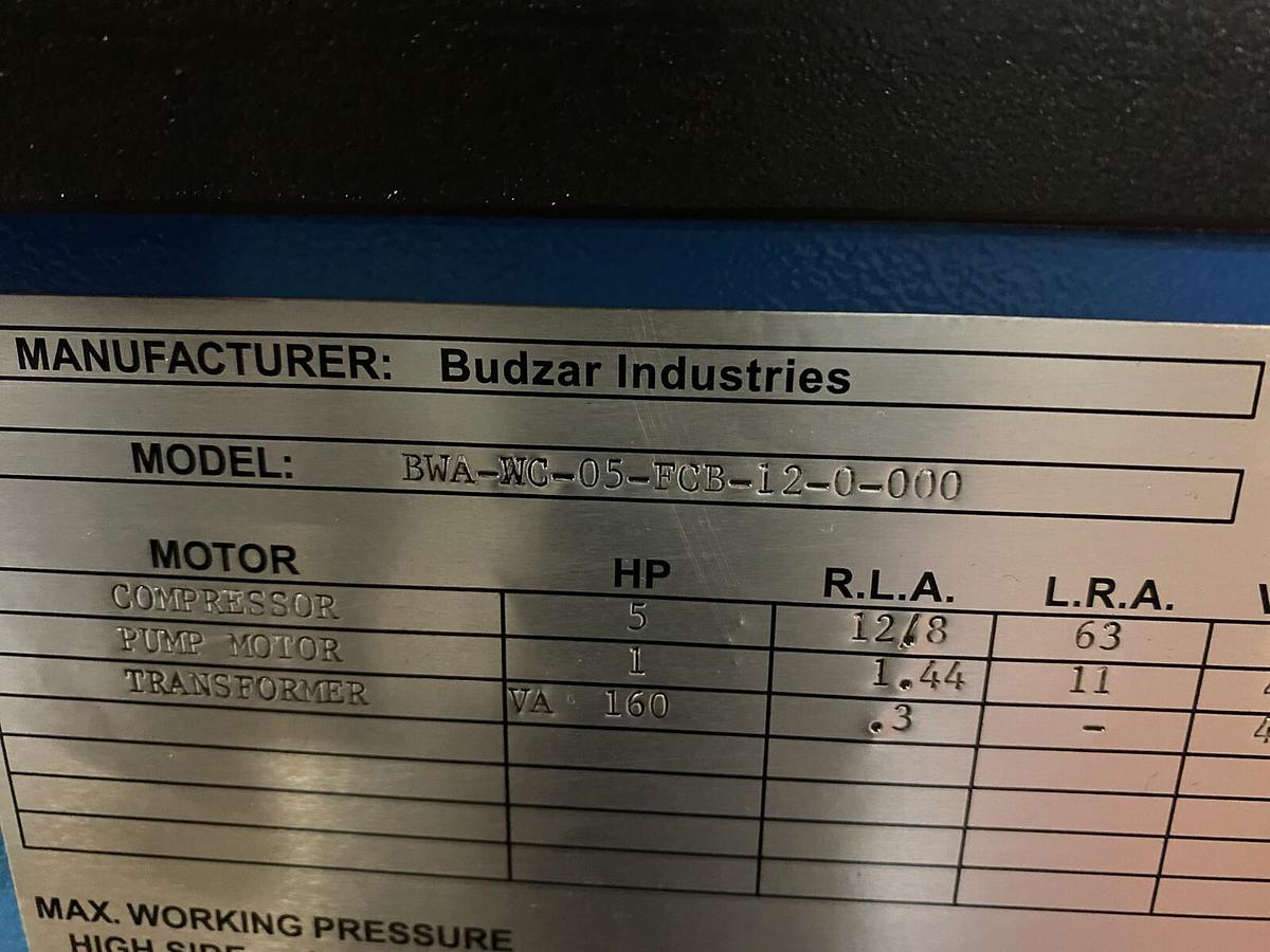 Used SHINI BUDZAR,BWA-WC-05-FCB-12,WATER CHILLER SIC-5W-U 4450W 460V