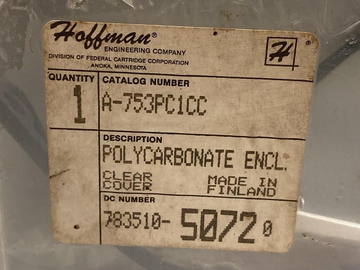 Used Hoffman,A-753PC1CC,Clear Polycarbonate Cover