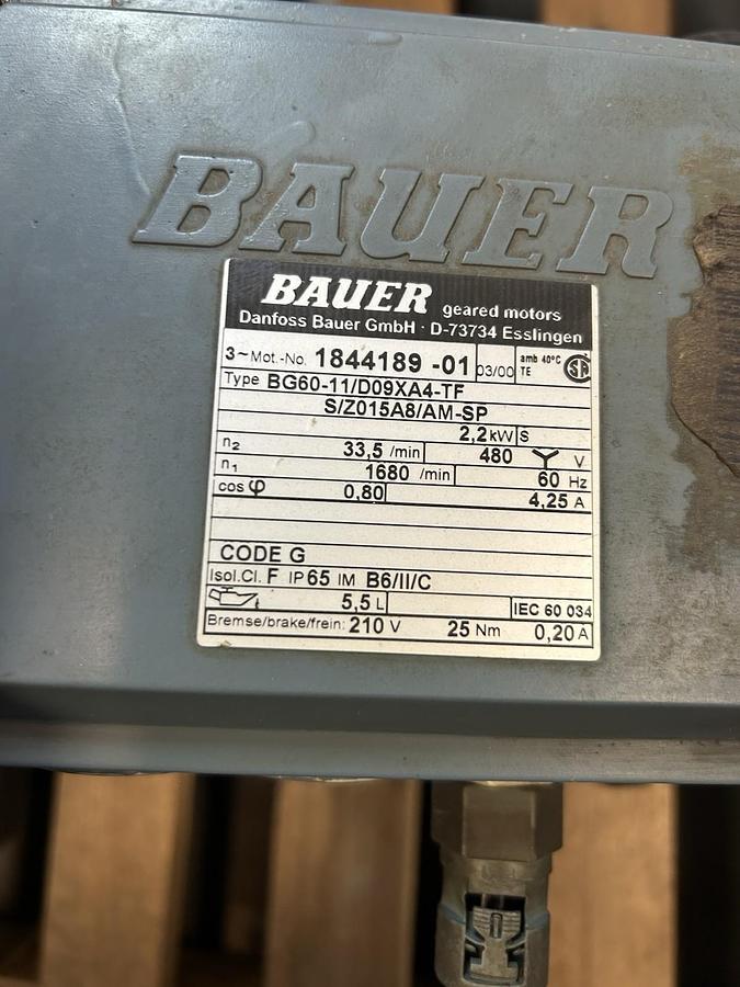 Used BAUER,BG60-11/D09XA4-TF,GEAR MOTOR 2.2KW 1680RPM 480V