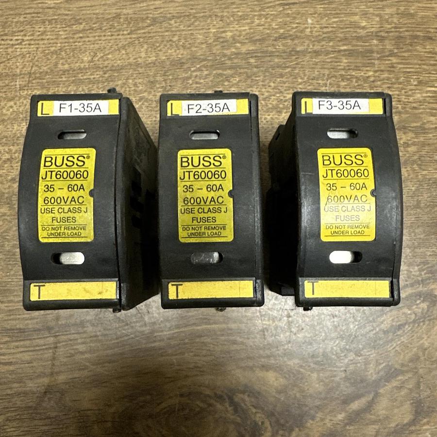 Used Buss,JT60060,Class J Fuse Holder 600VAC LOT of 3