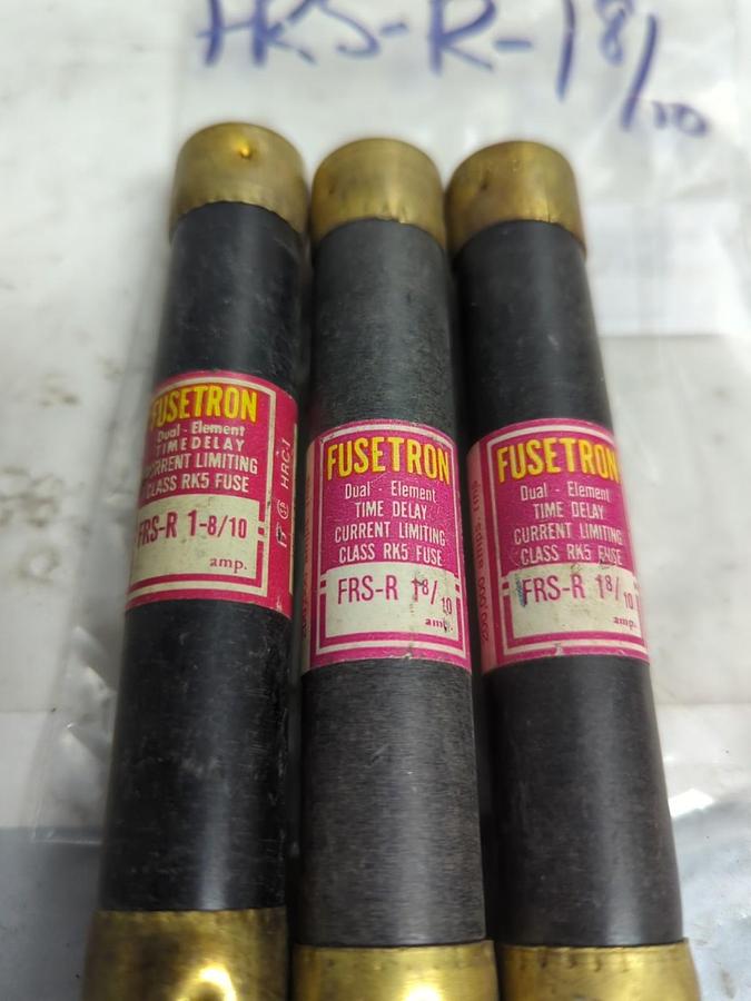 Used COOPER BUSSMANN,FRS-R-1-8/10,FUSETRON 1-8/10 AMP FUSE LOT OF 3 PRE-OWNED