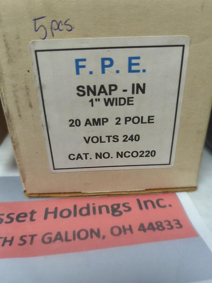 Used F.P.E,NC0220,CIRCUIT BREAKER 20 AMP 2-POLE LOT OF 5 PRE-OWNED