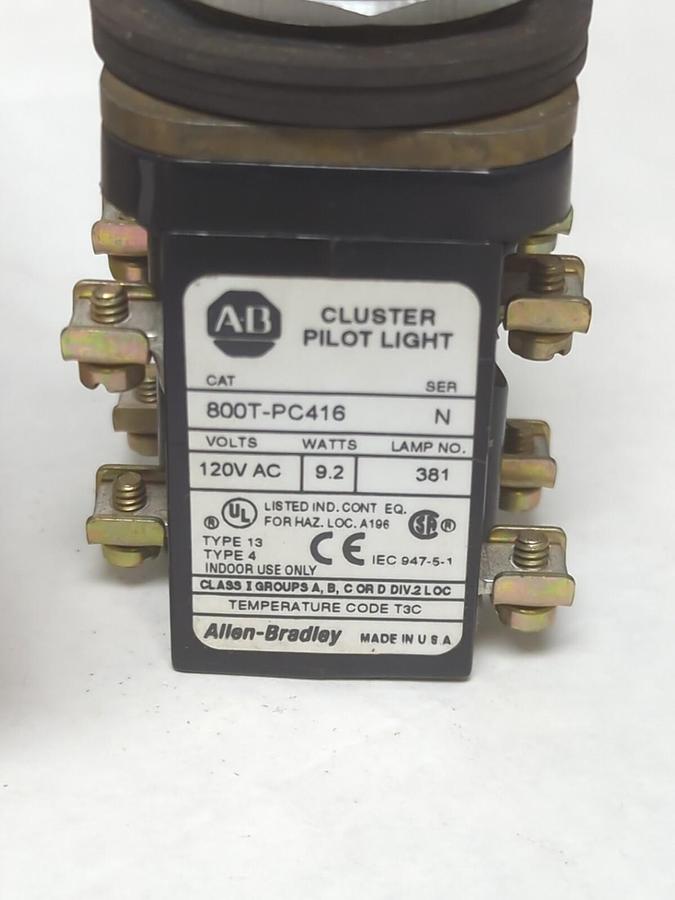 ALLEN BRADLEY,800T-PC416RWGW,CLUSTER PILOT LIGHT TYPE 13 NOS