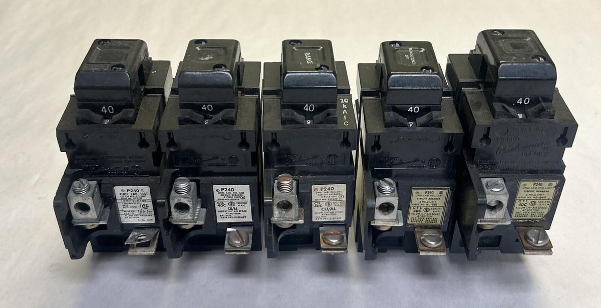 Used BULLDOG,P240,PUSHMATIC CIRCUIT BREAKER 40A 120/240V 2P LOT OF 5