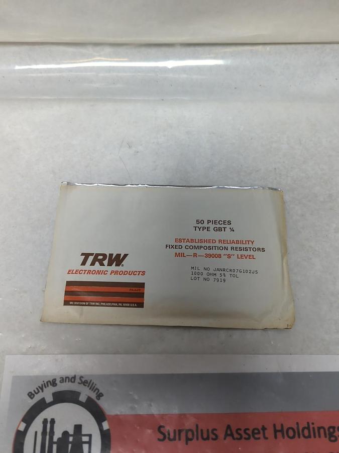 TRW,GBT 1/4,FIXED COMPOSITION RESISTOR 1000 OHMS 5% TOL PACK OF 50 PCS NOS