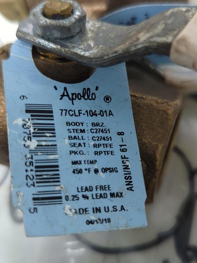 APOLLO,77CLF-104-01A,2-WAY BALL VALVES 3/4 INCH FNPT LOT OF 2 NOS