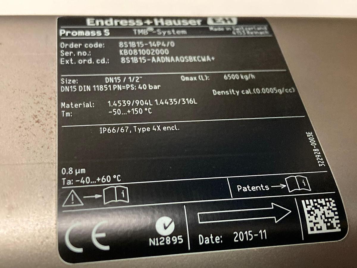 Endress+Hauser Promass,F100 8S1B15-14P4/0 ,Coriolis Meter 8S1B15-14P4/0