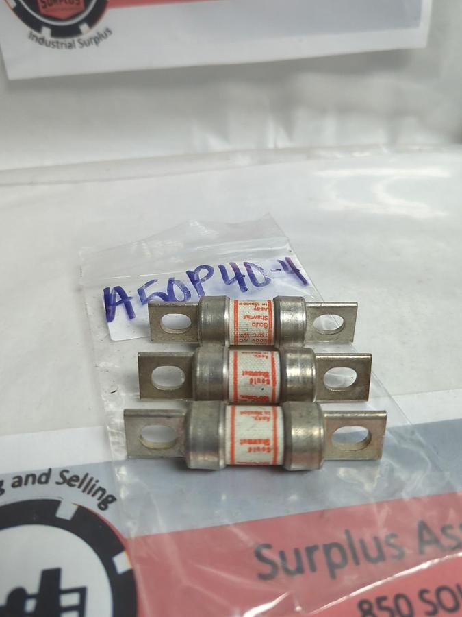 Used GOULD SHAWMUT,A50P40-4,TYPE 4 FUSE 40 AMP LOT OF 3 PRE-OWNED