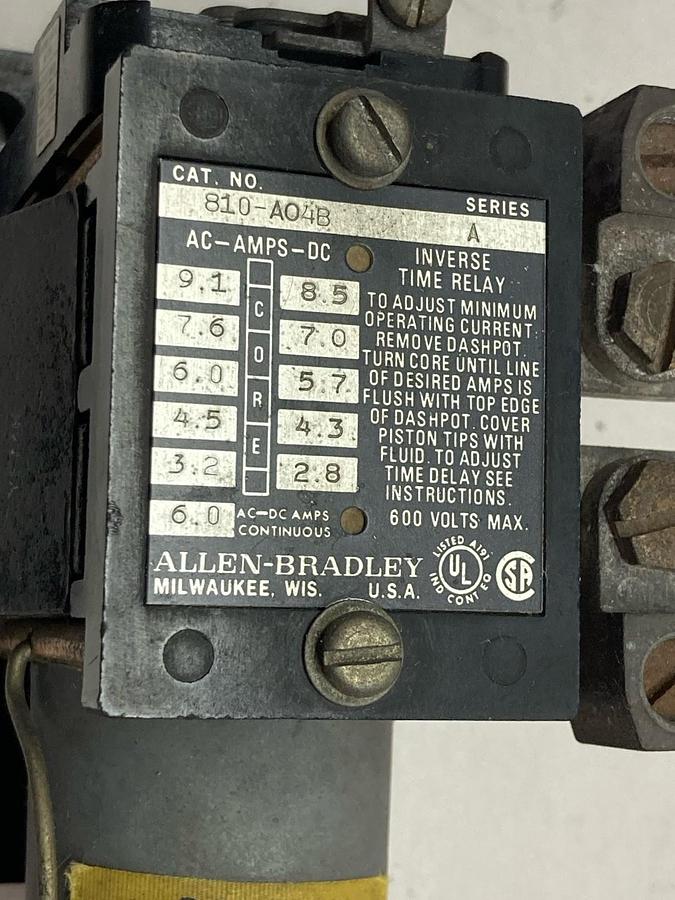 Used Allen Bradley,810-A04B,Instantaneous Trip Relay Ser A 600V