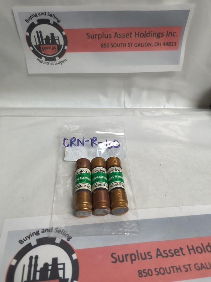 Used CEFCO,CRN-R-60,DUAL ELEMENT FUSE 60 AMP LOT OF 3 PRE-OWNED