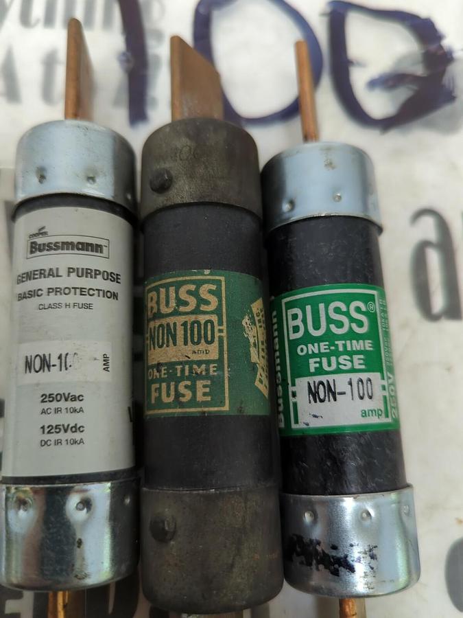 COOPER BUSSMANN,NON-100,ONE TIME 100 AMP FUSE LOT OF 3 NOS