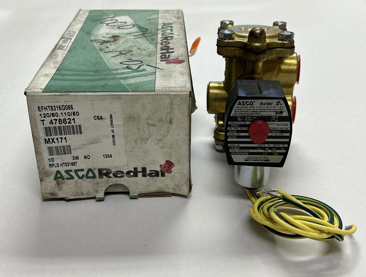 ASCO,EFHT8316G066,SOLENOID VALVE 1/2 INCH PIPE 3W 120/60 110/50 NOS