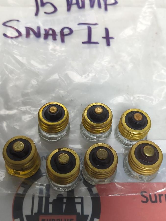 Used SNAP-IT,15 AMP,SCREW IN FUSE 15 AMP LOT OF 7 PRE-OWNED