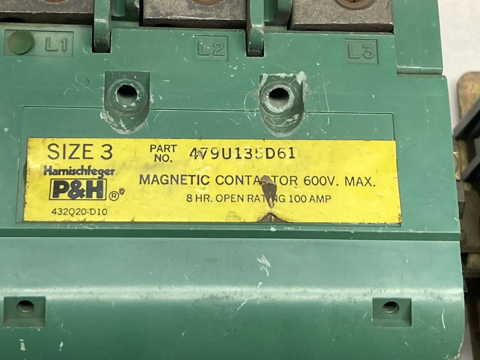 Used P&H,479U135D61,Size 3 Magnetic Contactor 600V Max
