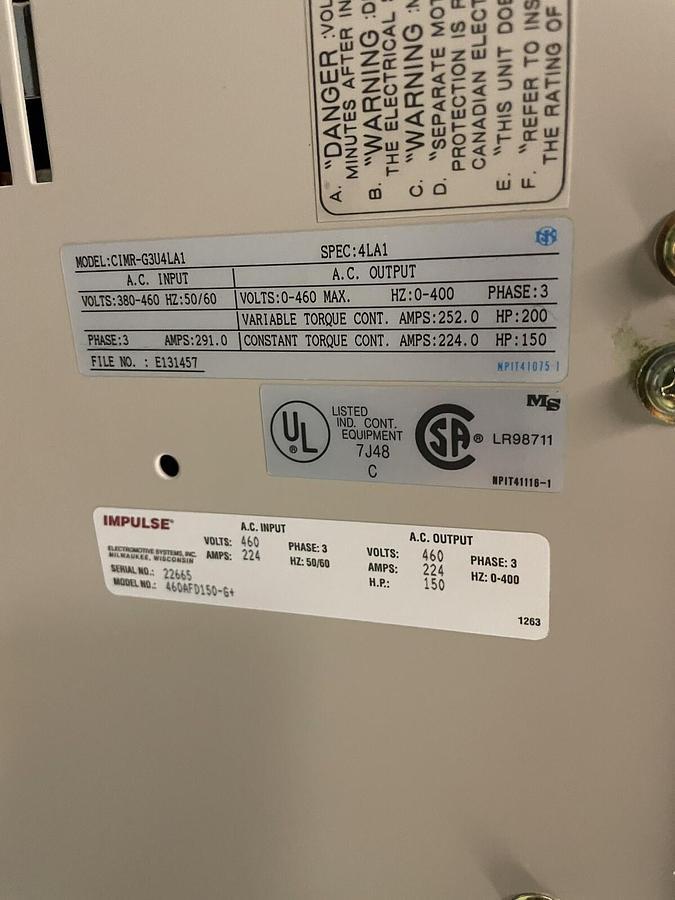 MAGNETEK,IMPULSE-G+ 150HP 460AFD150-G+ VFD,VARIABLE FREQUENCY DRIVE