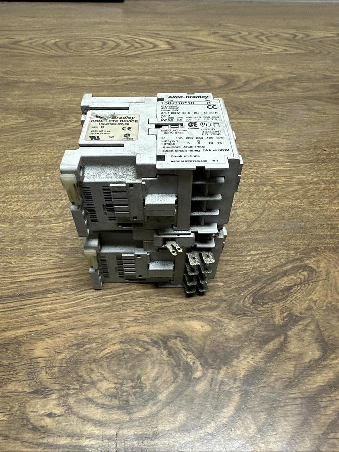 Used Allen Bradley,100-C16*10,Contactor (2) ea with Aux Contactor 100-A02