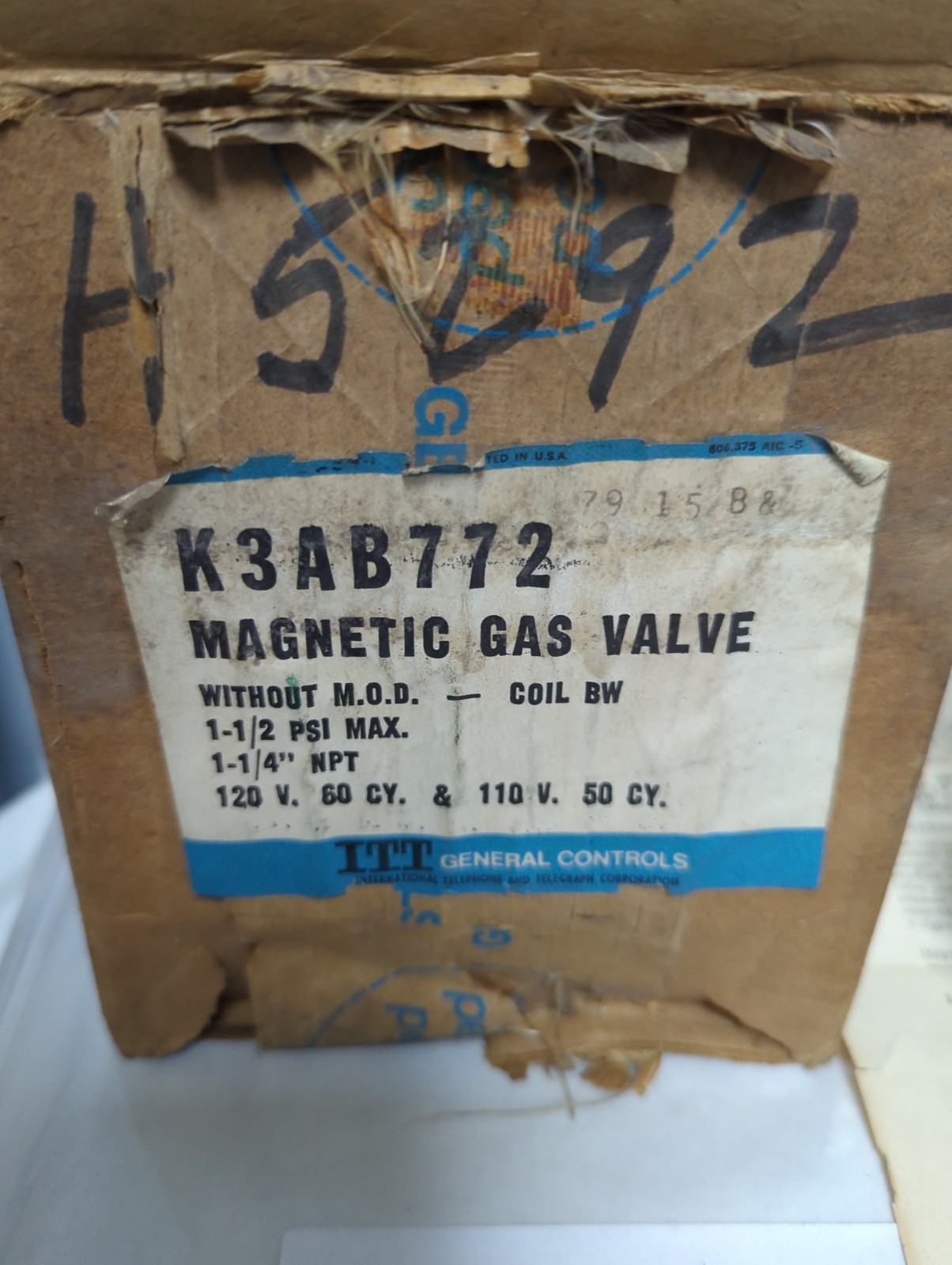GENERAL CONTROLS,K3AB772,MAGNETIC GAS VALVE 1-1/2 PSI 1-1/4NPT NOS