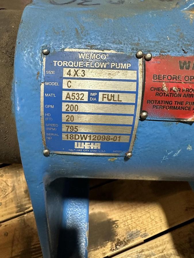 Used Wemco,4X3,Model C Torque Flow Centrifugal Pump Needs Rebuilt