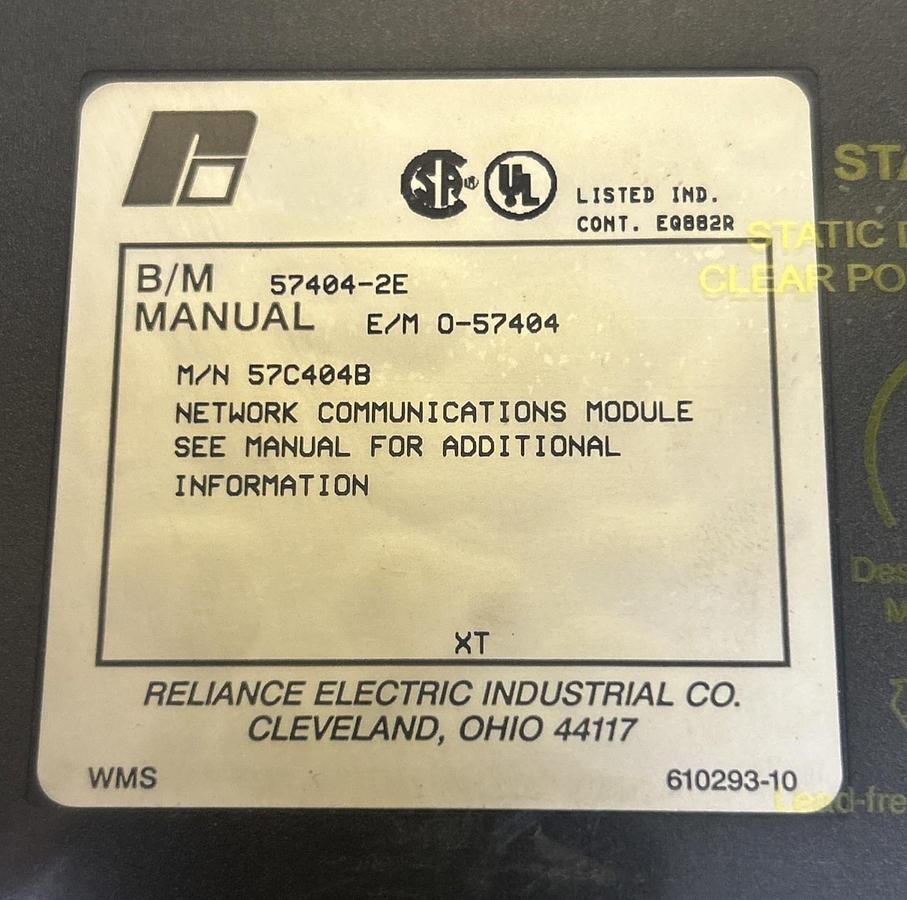 Used RELIANCE ELECTRIC,57C404B,NETWORK COMMUNICATIONS MODULE