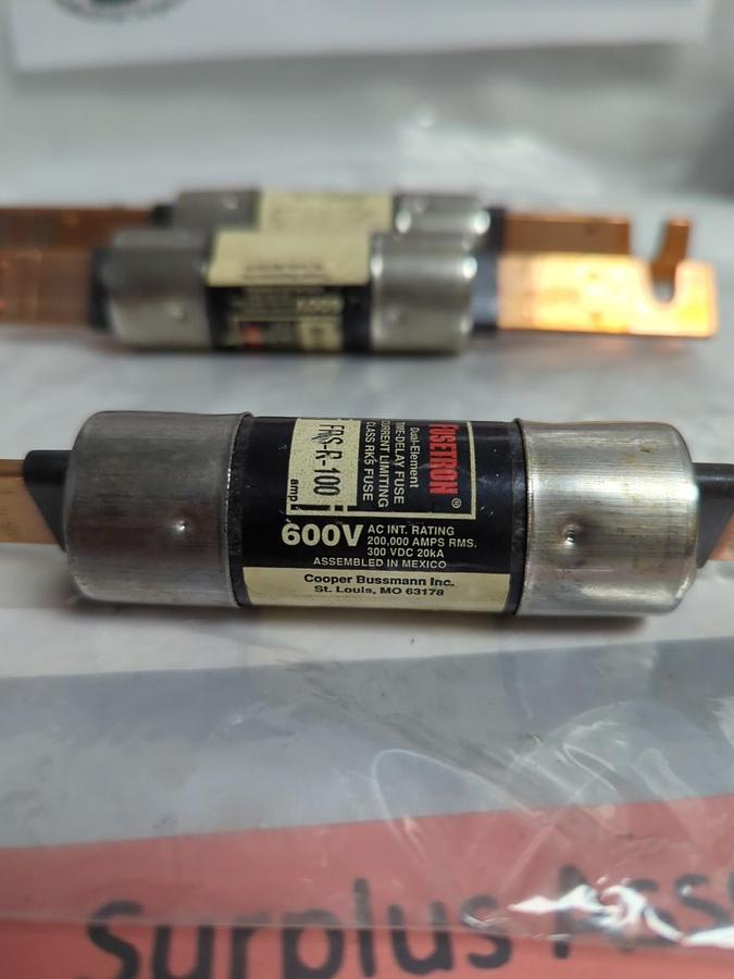Used COOPER BUSSMANN,FRS-R-100,FUSETRON 100 AMP FUSE LOT OF 3 PRE-OWNED