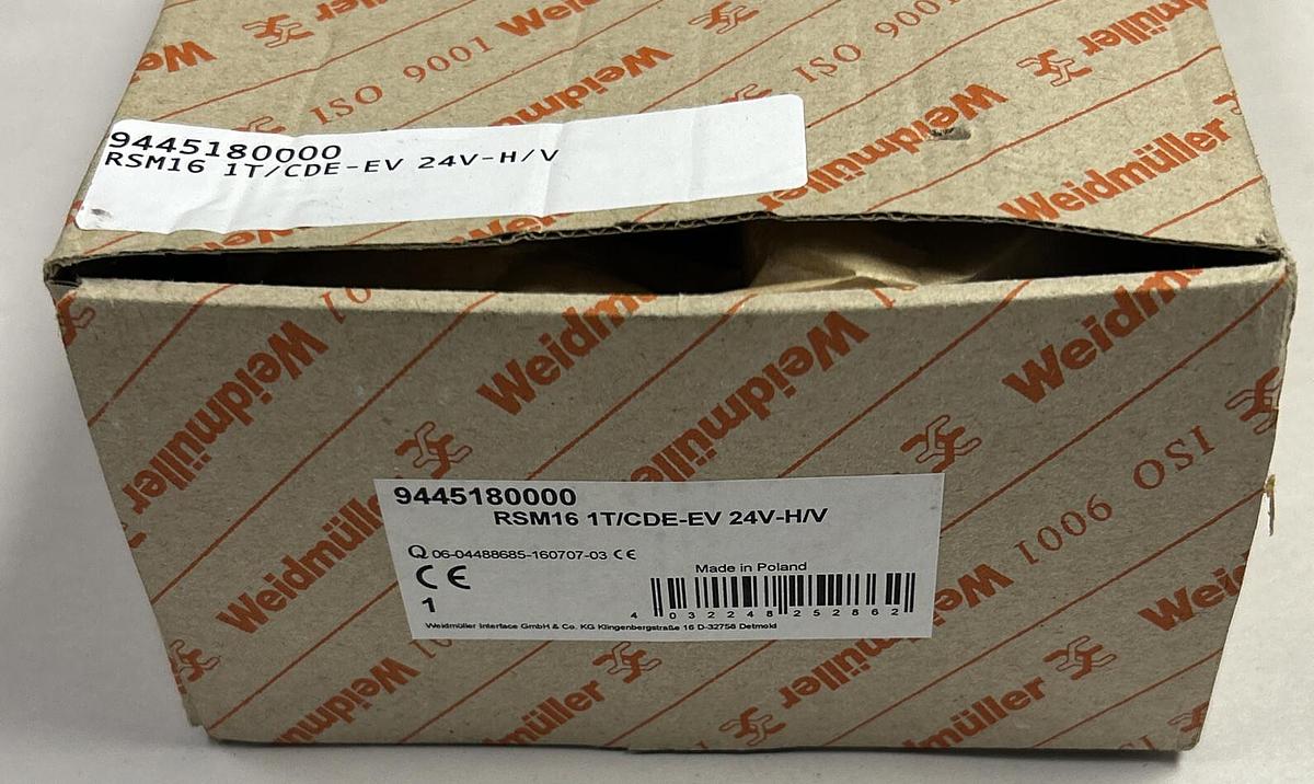 Used WEIDMULLER,9445180000 RSM16 1T/CDE-EV 24V-H/V,RELAY BOARD NEW