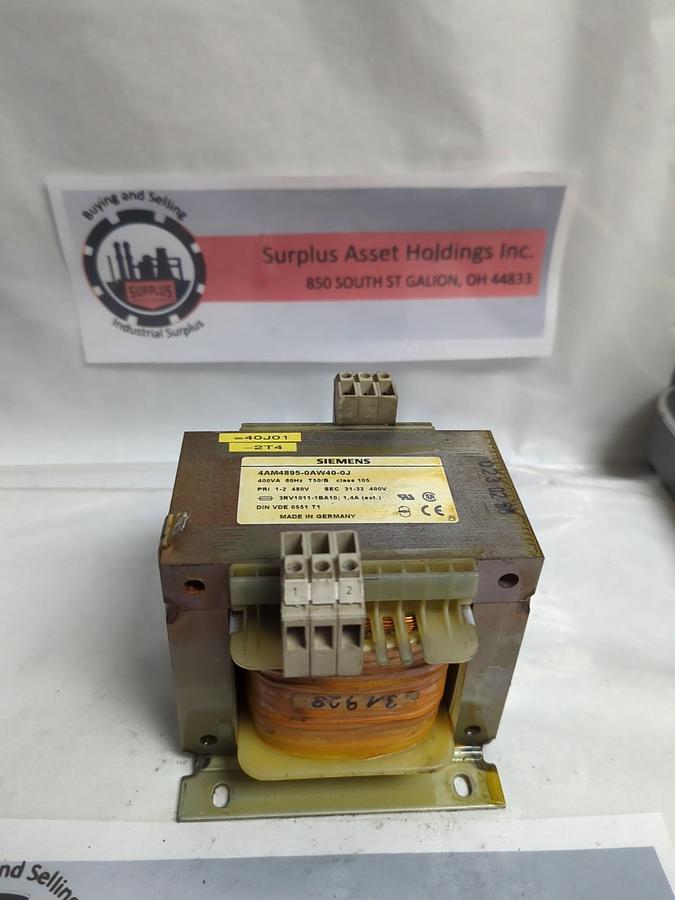 Used SIEMENS,4AM4895-0AW40-0J,TRANSFORMER 400VA 80HZ PRI-1-2 480V SEC-31-32 400V