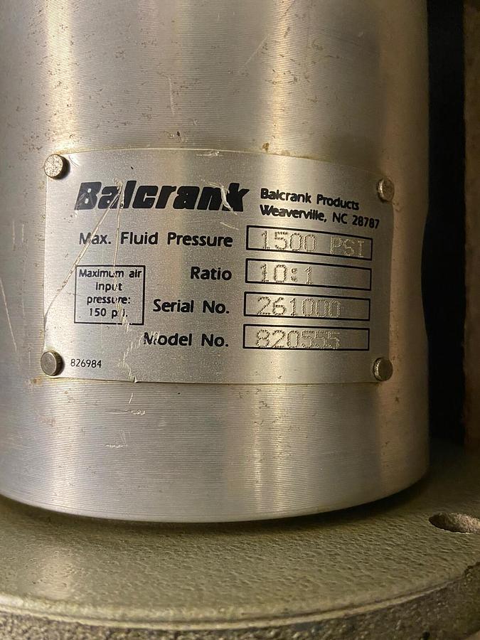Used Balcrank,820555,Pneumatic Jet Pulser Oil Pump Ratio 10:1 1500PSI