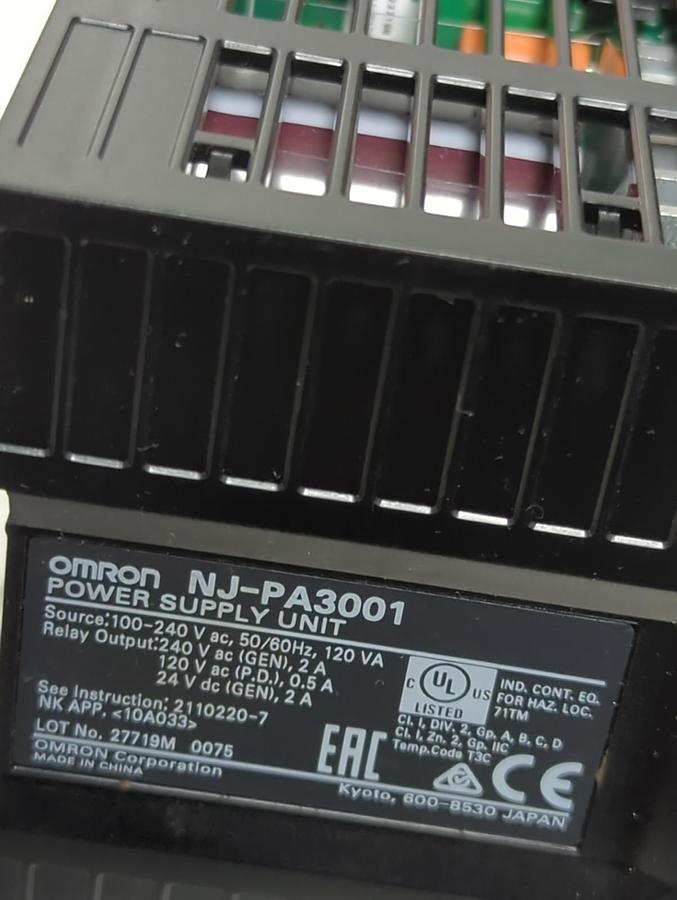 Used OMRON,NJ-PA3001,SUPPLY UNIT WITH (5) ID211 & (3) OD211 MODULES PRE-OWNED
