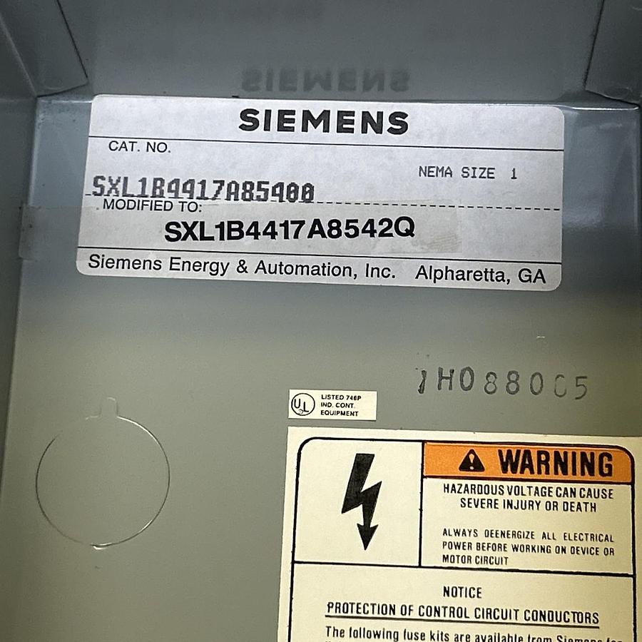 Used SIEMENS,SXL1B4417A8542Q,STARTER W/ ENCLOSURE