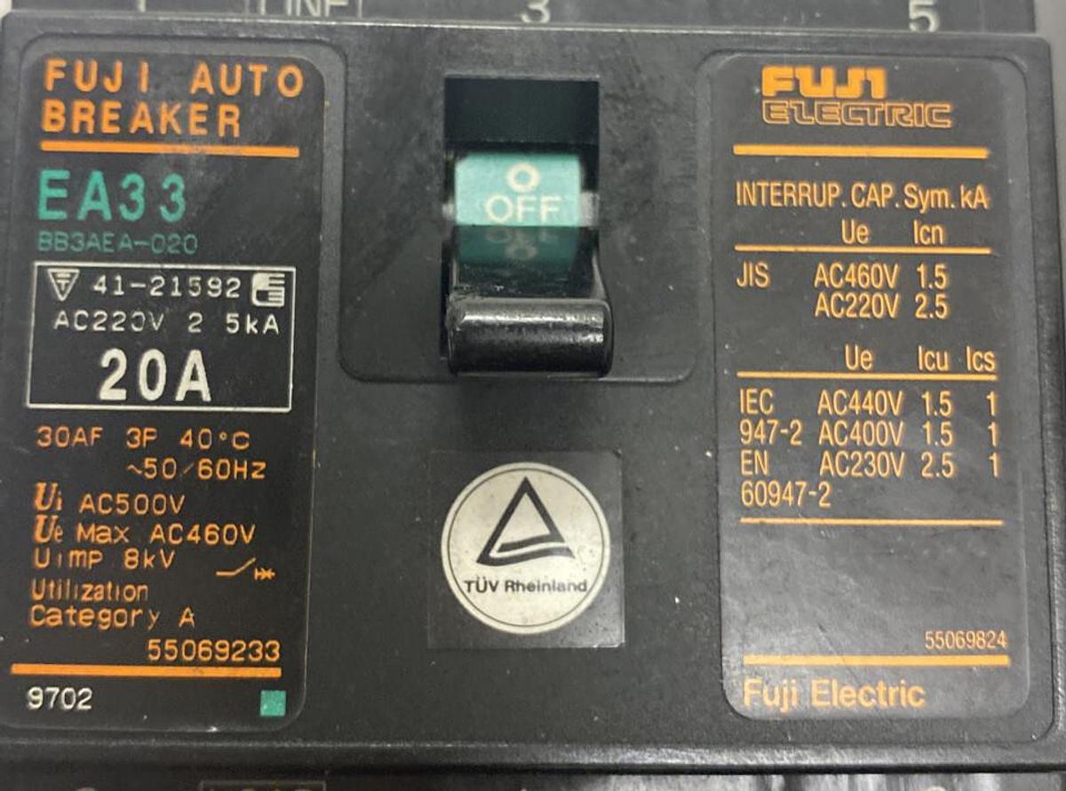 FUJI,BB3AEA-020 EA33,Auto Circuit Breaker 20AMP 460V LOT of 2 NEW