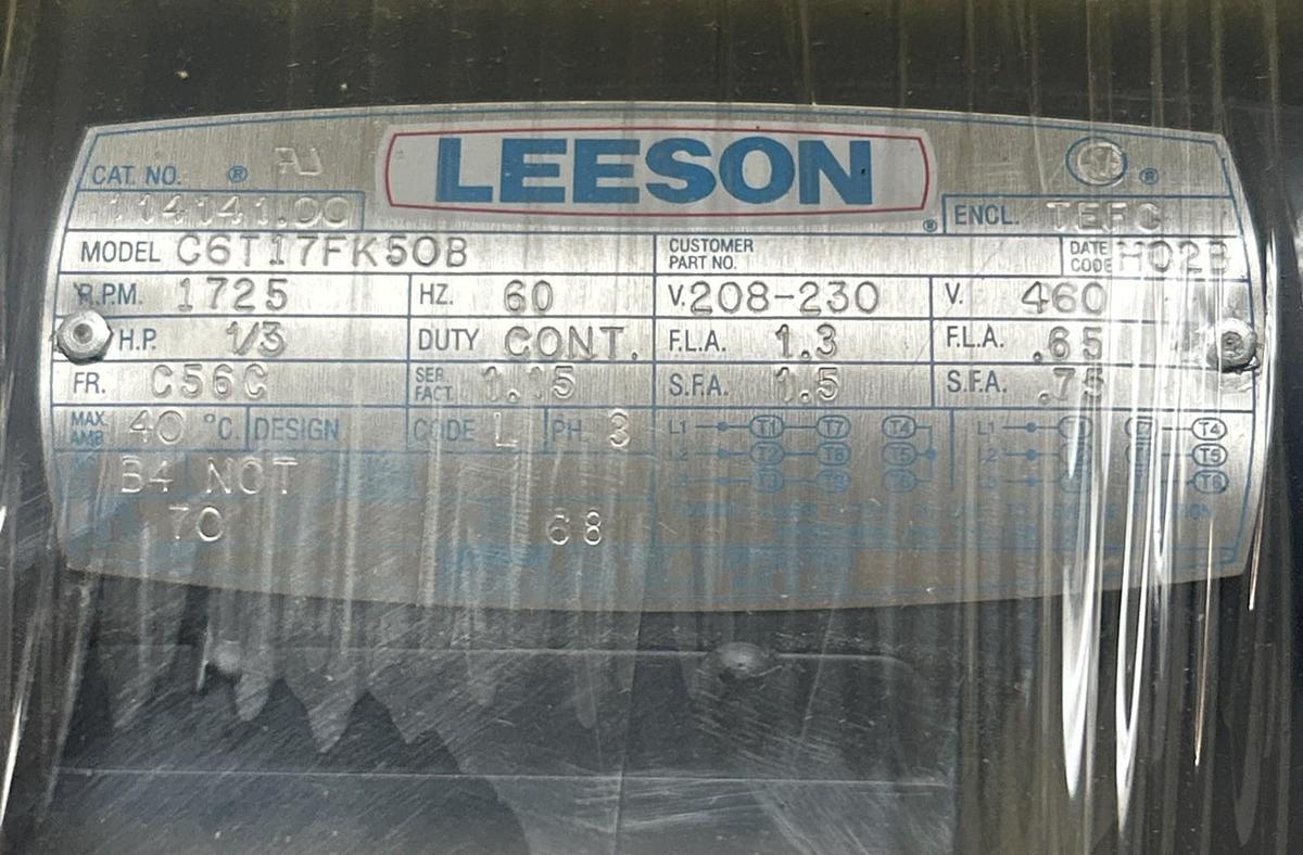 LEESON,114141.00,MOTOR 1/3HP 1725RPM 208-230V 3PH C56C FRAME NOS