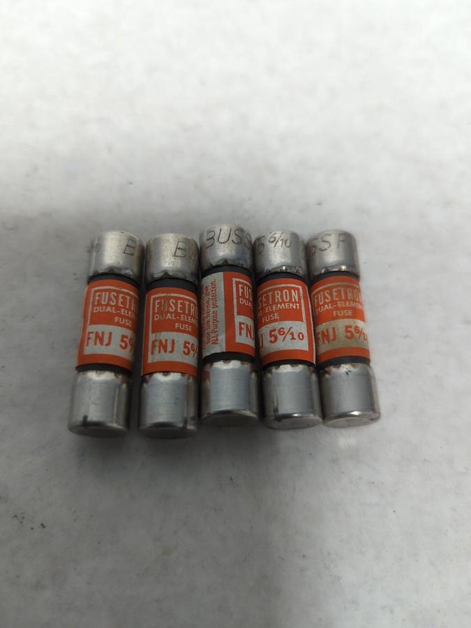 Used COOPER BUSSMANN,FNJ-5-6/10,FUSETRON 5-6/10 AMP FUSE LOT OF 5 PRE-OWNED