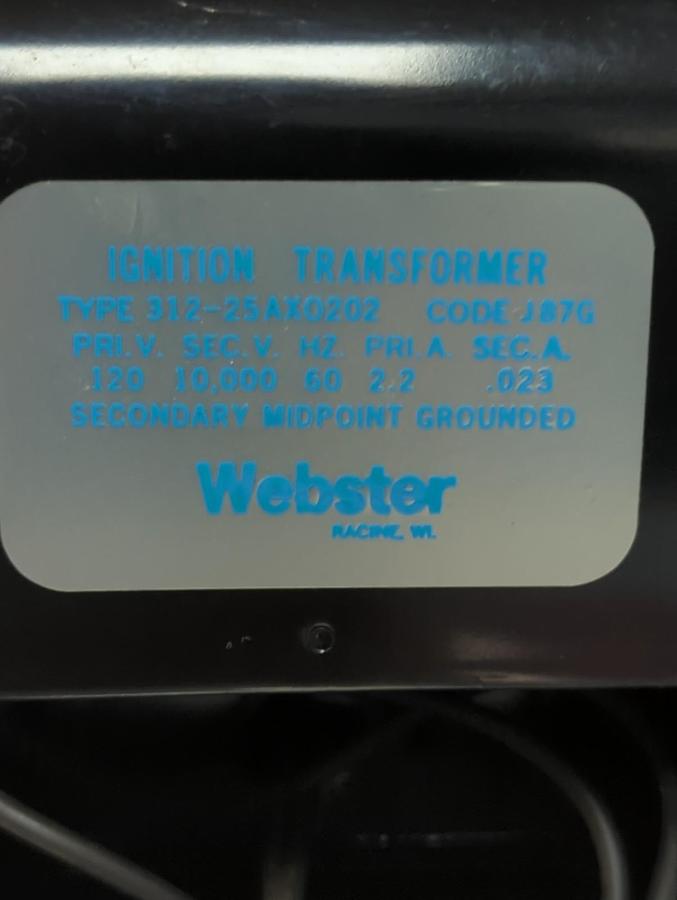 Used WEBSTER,312-25AX0202,IGNITION TRANSFORMER PRE-OWNED