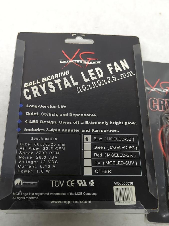MGE,MGELED-SB,BALL BEARING PC FAN 80X80X25MM BLUE LOT OF 2 NOS