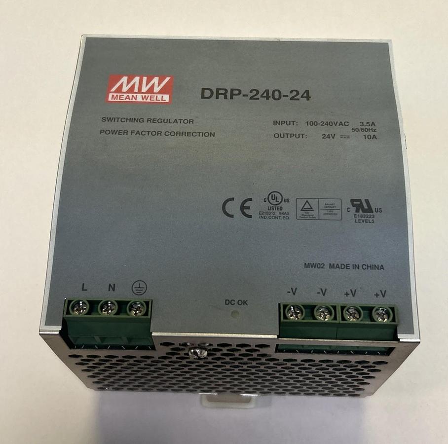 Used MEAN WELL,DRP-240-24,SWITCHING REGULATOR POWER SUPPLY