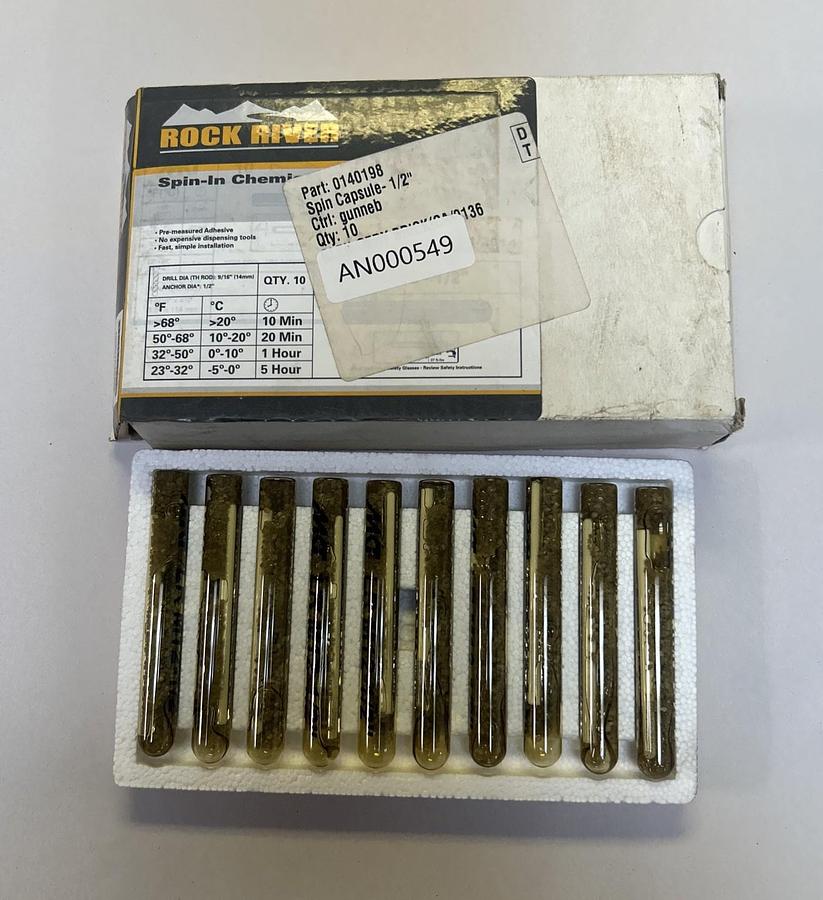 Used ROCK RIVER,0240298,SPIN-IN CHEMICAL CAPSULE 1/2INCH BOX OF 10 NOS