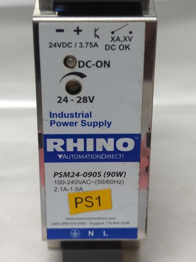 Used RHINO,PSM24-090S,POWER SUPPLY 90W 100-240VAC 50/60HZ 2.1A-1.0A PRE-OWNED