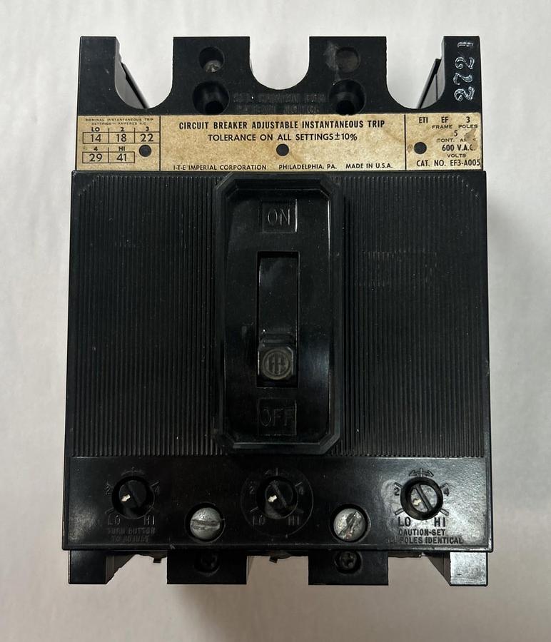 Used ITE,EF3-A005,CIRCUIT BREAKER 5A 600V 3P