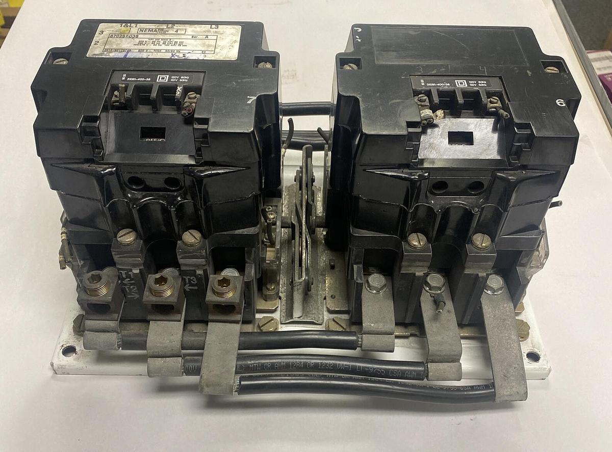 Used SQUARE D,8702SF03S1,SER A SIZE 4 REVERSING CONTACTOR 600V