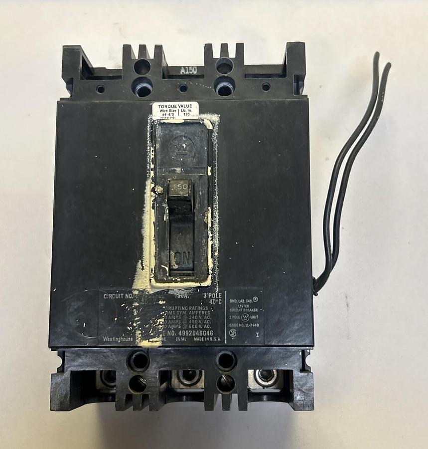 Used WESTINGHOUSE,FB3150,CIRCUIT BREAKER 150A 600V 3P