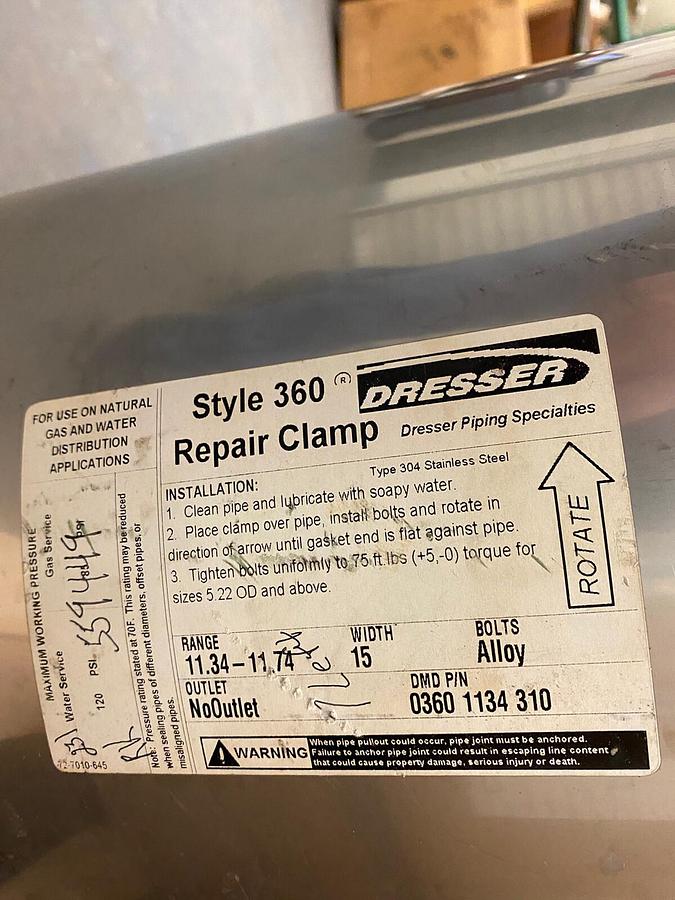 DRESSER,0360-1134-310,STYLE 360 11.34-11.74 FULL CIRCLE REPAIR CLAMP