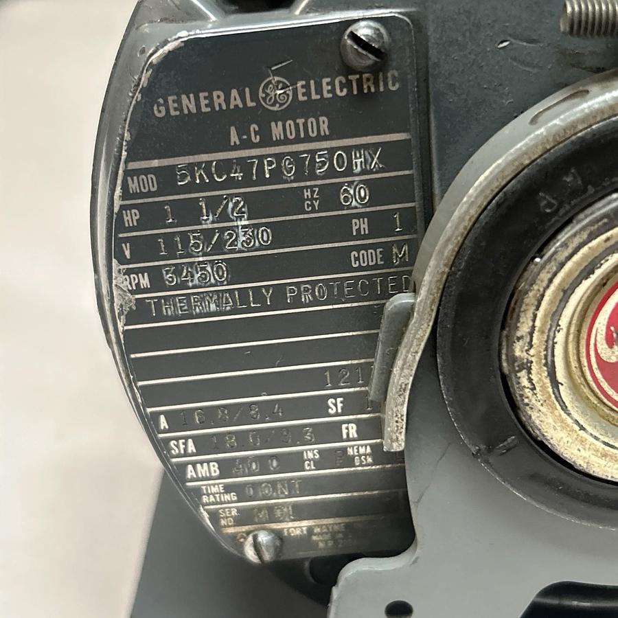 Used GE,5KC47PG750HX,AC MOTOR 1.5HP 115/230V 3450RPM 1PH 56 FRAME