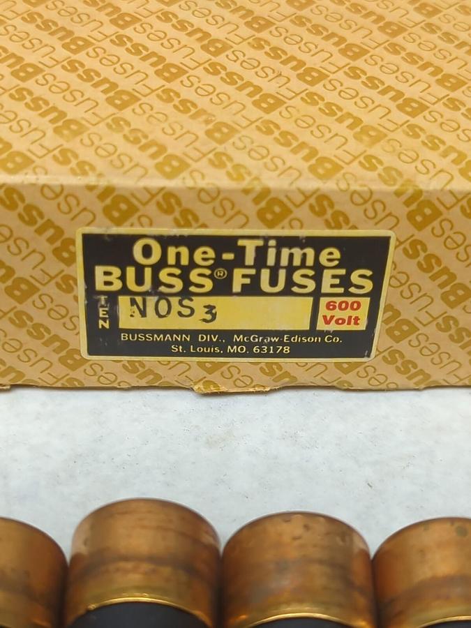 COOPER BUSSMANN,NOS-3,ONE-TIME 3 AMP FUSES BOX OF 10 NOS