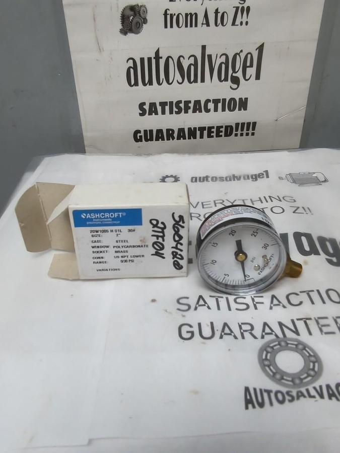 ASHCROFT,20W1005 H 01L,GAUGE 2 INCH FACE 1/8 INCH BOTTOM NPT 30 PSI