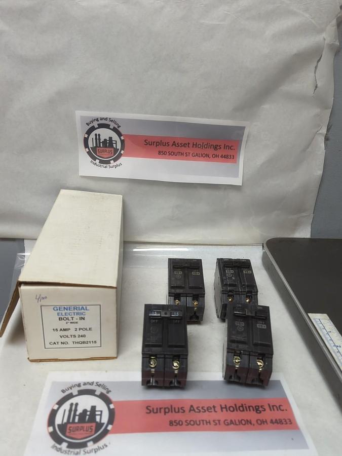 Used GENERAL ELECTRIC,THQB2115,CIRCUIT BREAKER 15 AMP 2-POLE LOT OF 4 PRE-OWNED