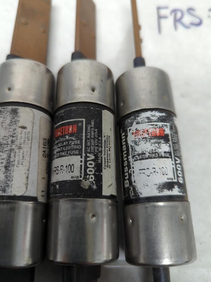 Used COOPER BUSSMANN,FRS-R-100,FUSETRON 100 AMP FUSE LOT OF 3 PRE-OWNED