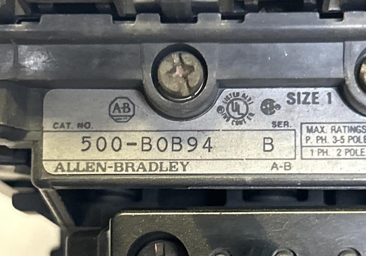 Used ALLEN BRADLEY,500-BOB94,CONTACTOR SIZE 1 27A 600V