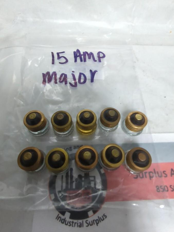 Used MAJOR,15 AMP,SCREW IN FUSE 15 AMP LOT OF 10 PRE-OWNED