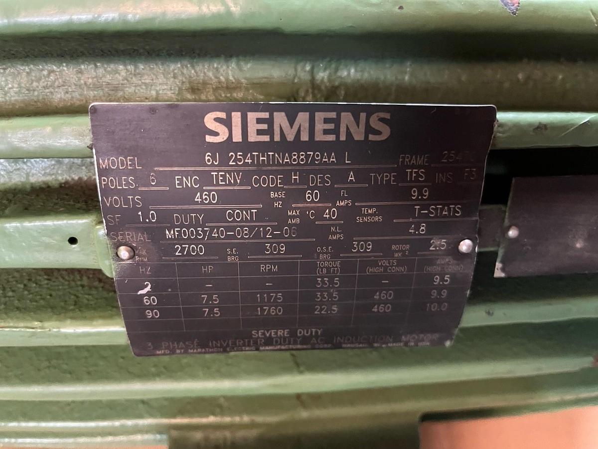 Used SIEMENS,6J-254THTNA8879AA-L,BRAKE MOTOR 7.5HP 460V 3PH 1175RPM 254TC