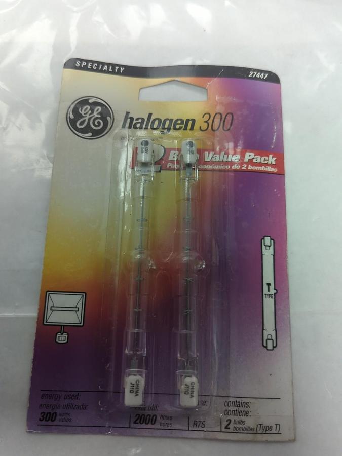 GE,27447,HALOGEN 300 TYPE T BULB PACK OF 2 NOS